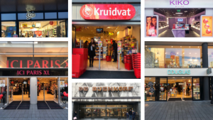 Imagem de diferentes lojas de maquiagem e cosméticos na Holanda.